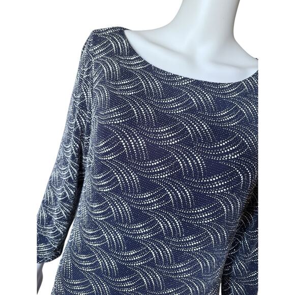 JH EVENINGS Womens Size 14 Blue White Silver Glitter Long Sleeve Shift Dress - Picture 5 of 8